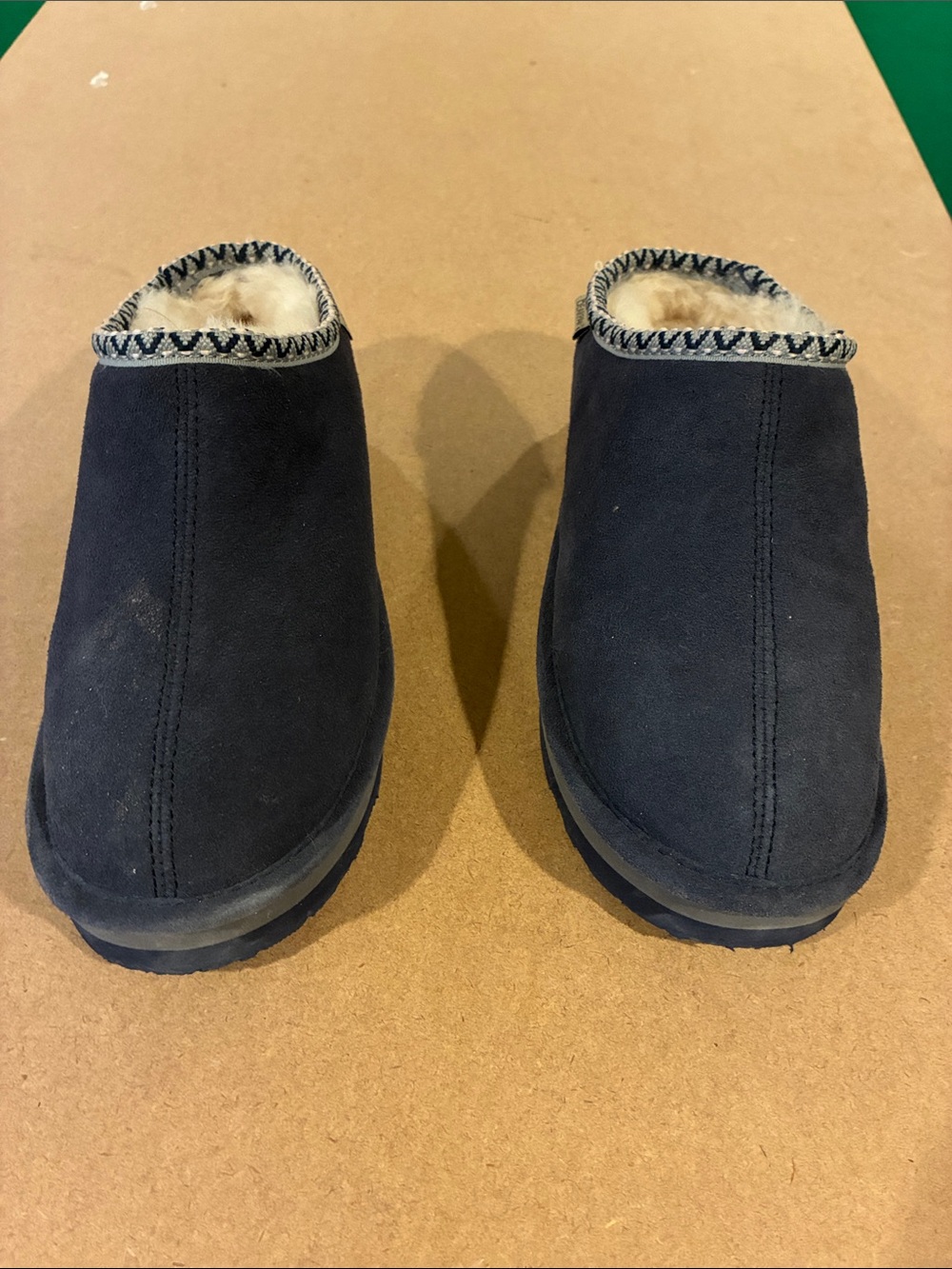 BearPaw Navy Suede Shearling Lined Mules